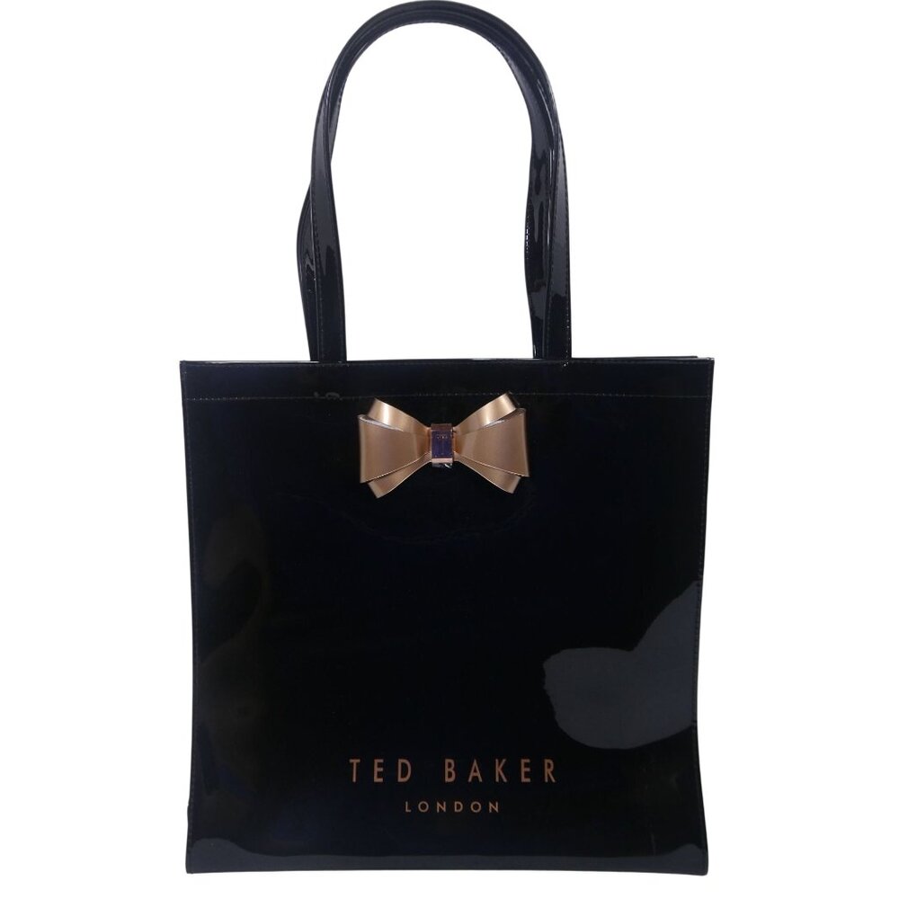 Ted Baker London PVC Black Tote Bag Gold Tone‎ Bow Tie